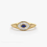14k Marquise Shaped Sapphire and Baguette Diamond Ring 14K Gold Ferkos Fine Jewelry