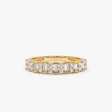 14k Vertical Baguette and Round Diamond Wedding Band 14K Gold Ferkos Fine Jewelry