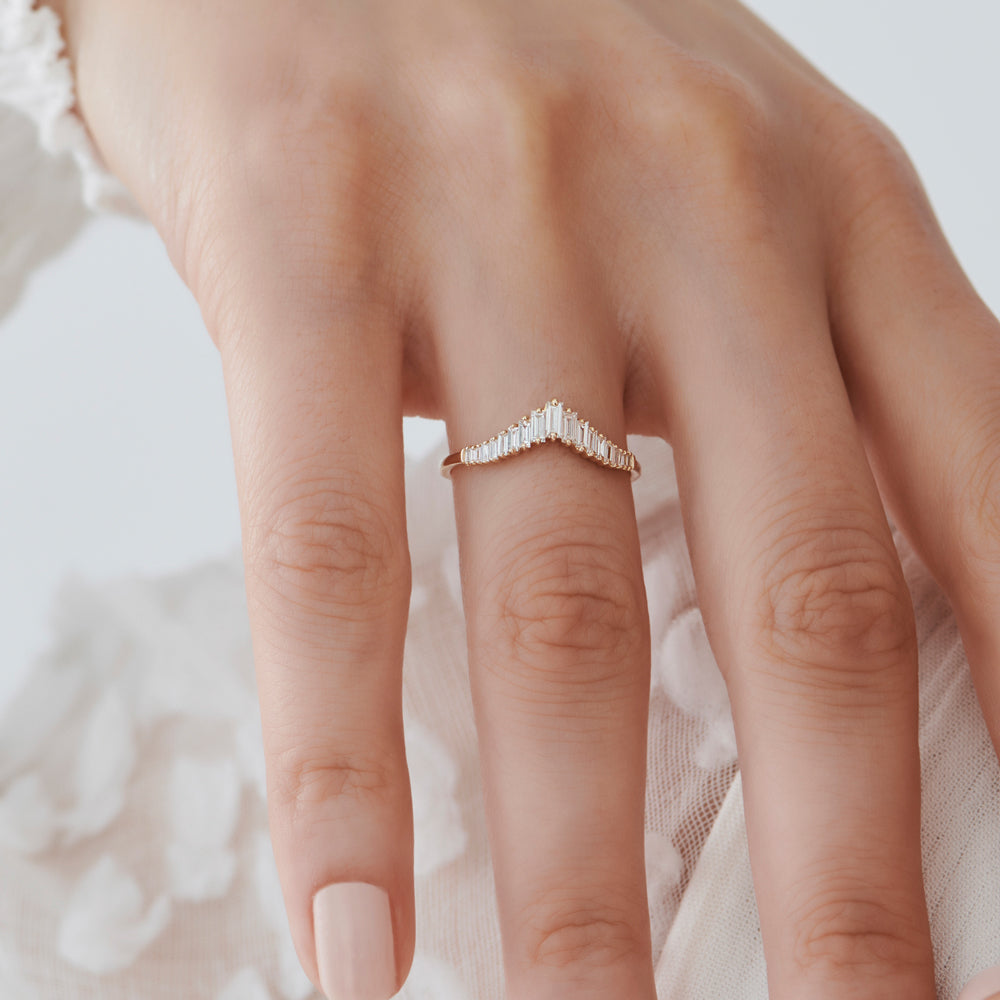 Diamond Band Baguette Curved Wedding Band BAGUETTE DIAMOND CHEVRON