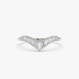 14K Baguette Diamond Curved Tiara Ring 14K White Gold Ferkos Fine Jewelry