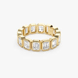 3.50 ctw 14k Bezel Setting Full Eternity Emerald Cut Lab Grown Diamond Wedding Ring - Nova Ferkos Fine Jewelry