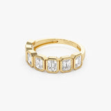 1.45 ctw 14k Bezel Setting Seven Stone Emerald Cut Lab Grown Diamond Wedding Ring - Zoey Ferkos Fine Jewelry