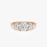 1.65 ctw 14k Three Stone with Pave Shank Round Lab Grown Diamond Engagement Ring - Lucy Ferkos Fine Jewelry