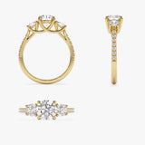 1.65 ctw 14k Three Stone with Pave Shank Round Lab Grown Diamond Engagement Ring - Lucy Ferkos Fine Jewelry