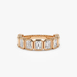 1.90 ctw 14k Bezel Setting Nine Stone Emerald Cut Lab Grown Diamond Wedding Ring - Victoria 14K Rose Gold Ferkos Fine Jewelry