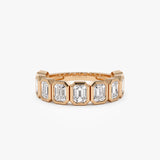 1.90 ctw 14k Bezel Setting Nine Stone Emerald Cut Lab Grown Diamond Wedding Ring - Victoria Ferkos Fine Jewelry