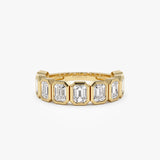 1.90 ctw 14k Bezel Setting Nine Stone Emerald Cut Lab Grown Diamond Wedding Ring - Victoria 14K Gold Ferkos Fine Jewelry