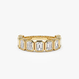 1.90 ctw 14k Bezel Setting Nine Stone Emerald Cut Lab Grown Diamond Wedding Ring - Victoria 14K Gold Ferkos Fine Jewelry
