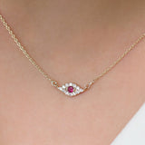 14K Gold Diamond and Ruby Evil Eye Necklace Ferkos Fine Jewelry