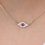 14K Gold Diamond and Ruby Evil Eye Necklace Ferkos Fine Jewelry