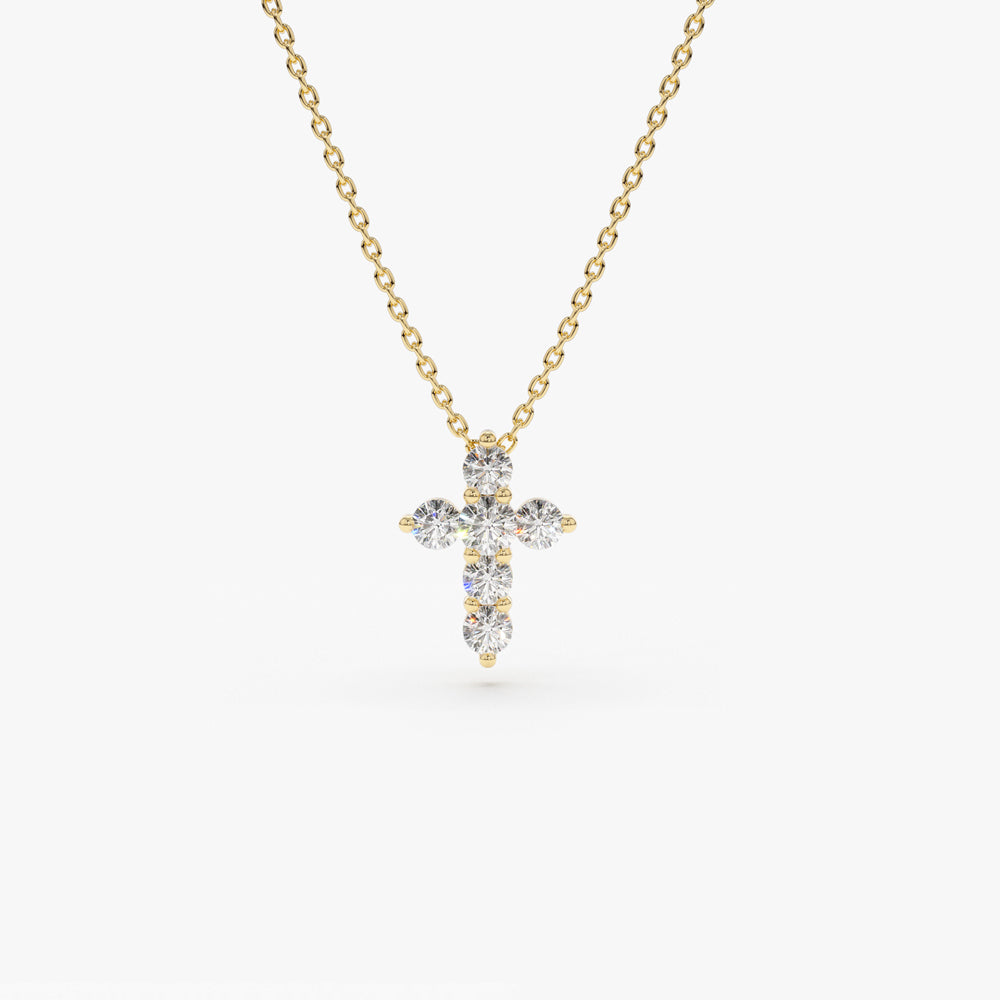 14K Gold Tiny Diamond Cross Necklace