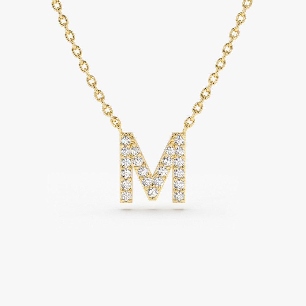 14K Gold Diamond Initial Necklace 14K Gold / 15 Inches