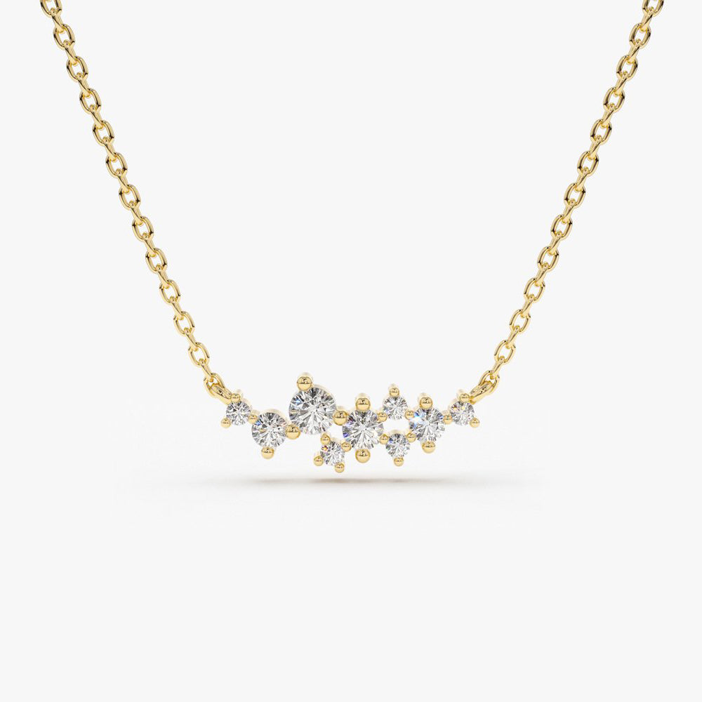 14K Gold Nine Diamond Cluster Necklace 14K Gold Ferkos Fine Jewelry