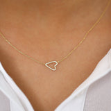 14K Gold Sideways Diamond Heart in Micro Pave Setting Ferkos Fine Jewelry