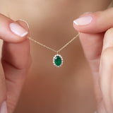 14K Gold Oval Cut Emerald Halo Diamond Necklace Ferkos Fine Jewelry