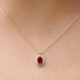 14K Gold Oval Cut Ruby Halo Diamond Necklace Ferkos Fine Jewelry
