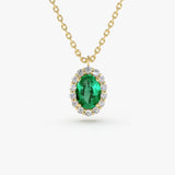 14K Gold Oval Cut Emerald Halo Diamond Necklace 14K Gold Ferkos Fine Jewelry