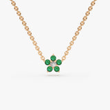 14K Emerald and Diamond Flower Charm Necklace 14K Rose Gold Ferkos Fine Jewelry