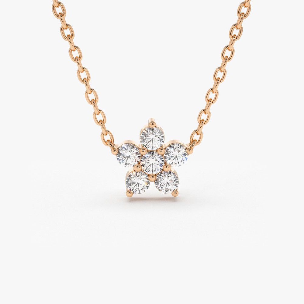 14K Gold Flower Charm Diamond Necklace