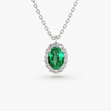 14K Gold Oval Cut Emerald Halo Diamond Necklace 14K White Gold Ferkos Fine Jewelry