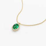 14K Gold Oval Cut Emerald Halo Diamond Necklace Ferkos Fine Jewelry