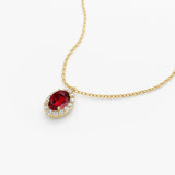 14K Gold Oval Cut Ruby Halo Diamond Necklace Ferkos Fine Jewelry