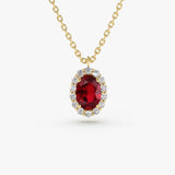 14K Gold Oval Cut Ruby Halo Diamond Necklace 14K Gold Ferkos Fine Jewelry
