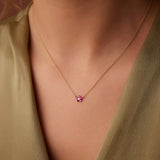 14K Ruby and Diamond Flower Charm Necklace Ferkos Fine Jewelry