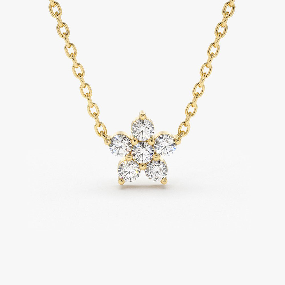 14K White Gold Diamond Flower Necklace