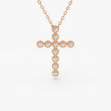 14K Gold Bezel Setting With Milgrain Diamond Cross Necklace 14K Rose Gold Ferkos Fine Jewelry