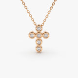 14K Gold 6 Stone Bezel Setting Diamond Cross Necklace 14K Rose Gold Ferkos Fine Jewelry