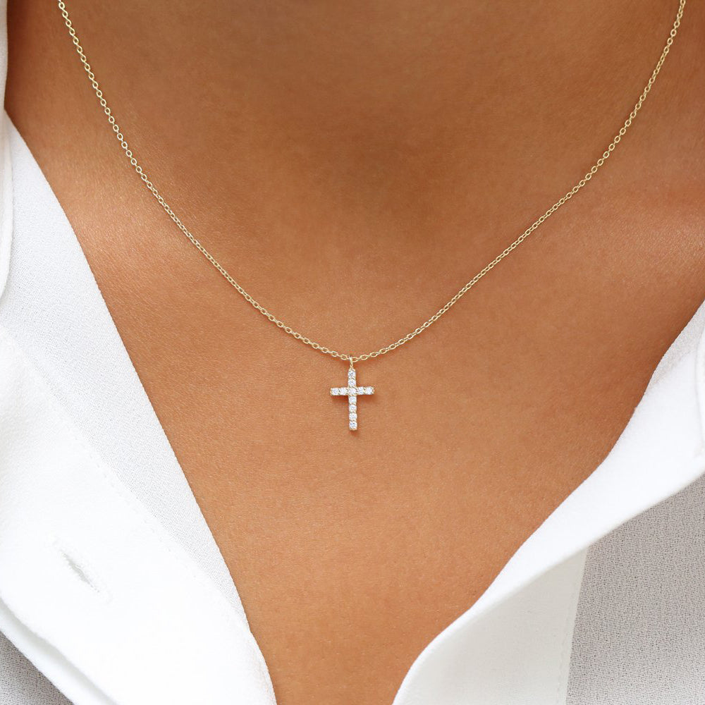 Diamond cross necklace on neck Clearance