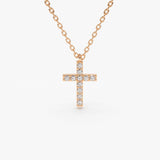 14K Gold Micro Pave Diamond Cross Necklace 14K Rose Gold Ferkos Fine Jewelry