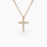 14K Gold Micro Pave Diamond Cross Necklace 14K Rose Gold Ferkos Fine Jewelry