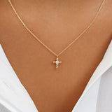 14K Gold Tiny Ball Diamond Cross Necklace Ferkos Fine Jewelry