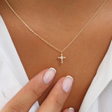 14K Gold Tiny Ball Diamond Cross Necklace Ferkos Fine Jewelry