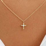 14K Gold Tiny Ball Diamond Cross Necklace Ferkos Fine Jewelry