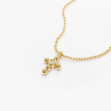 14K Gold Tiny Ball Diamond Cross Necklace Ferkos Fine Jewelry