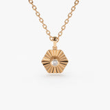 14K Gold Hexagon Diamond Disc Ray Necklace 14K Rose Gold Ferkos Fine Jewelry