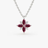 14K Floral Design Marquise Ruby and Diamond Pendant 14K White Gold Ferkos Fine Jewelry