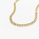 14K Gold Cuban Link Necklace w/ Bezel Setting Diamond Ferkos Fine Jewelry