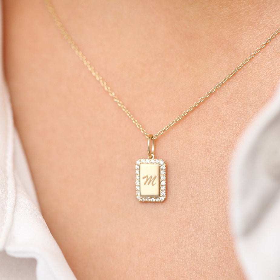 14K Gold Diamond Tag Initial Necklace – FERKOS FJ