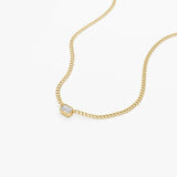 14k Gold Cuban Link Bezel Setting Emerald Cut Diamond Necklace Ferkos Fine Jewelry