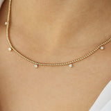 14k 2MM Bead Necklace with Dangling Bezel Setting Diamonds Ferkos Fine Jewelry
