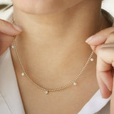 14k 2MM Bead Necklace with Dangling Bezel Setting Diamonds Ferkos Fine Jewelry