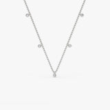 14k 2MM Bead Necklace with Dangling Bezel Setting Diamonds 14K White Gold Ferkos Fine Jewelry