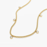 14k 2MM Bead Necklace with Dangling Bezel Setting Diamonds Ferkos Fine Jewelry