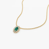 14k Emerald Necklace with Halo Diamonds Ferkos Fine Jewelry