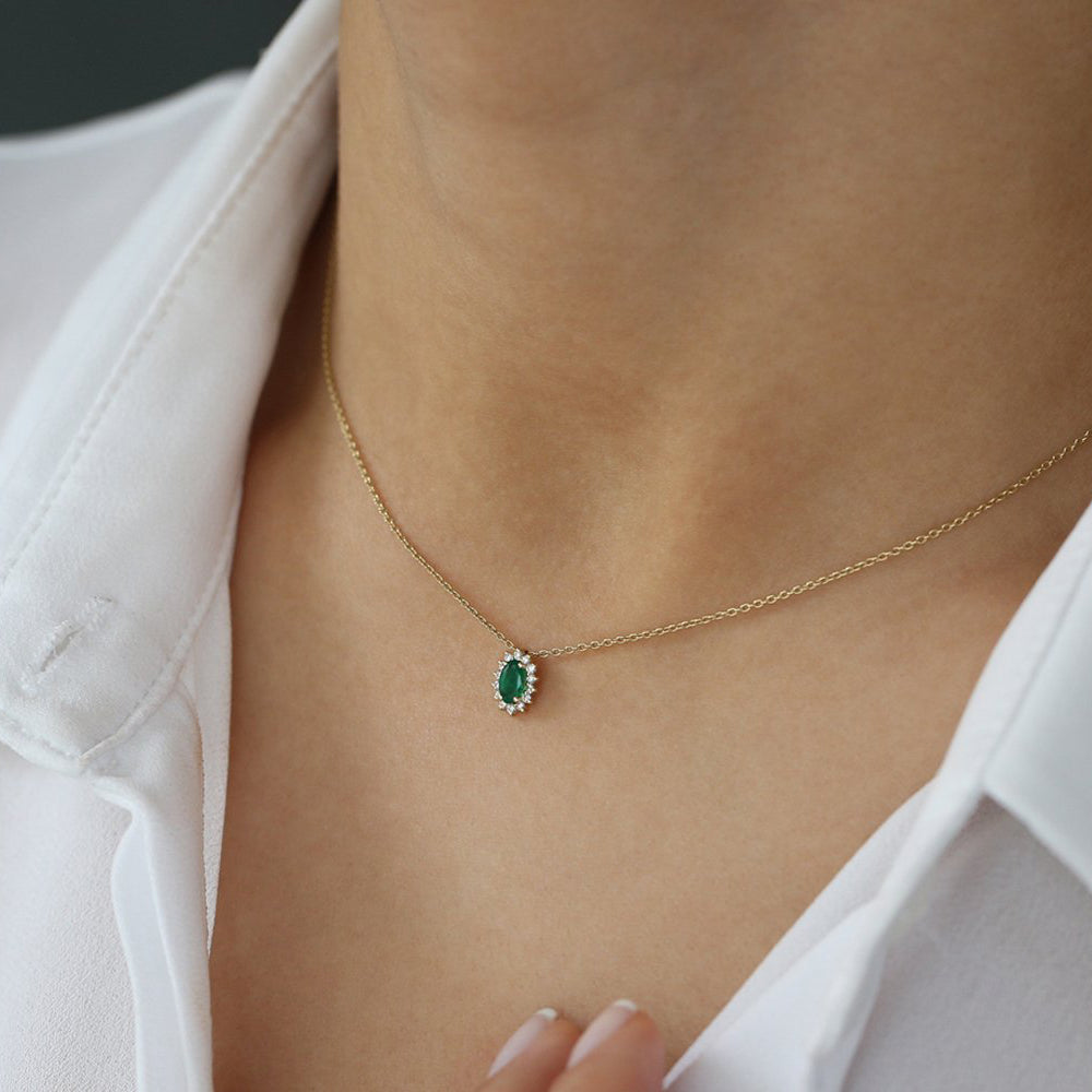 14k Emerald Necklace with Halo Diamonds – Ferkos Fine Jewelry