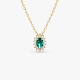 14k Emerald Necklace with Halo Diamonds 14K Gold Ferkos Fine Jewelry